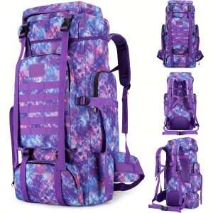 70L Hiking Backpack Camping Adjustable Waterproof Mountaineering Sports Bag Purple Camo