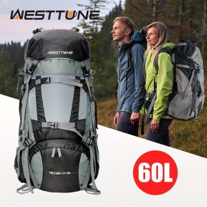 WESTTUNE 60L Explorer Internal Frame Backpack for Hiking, Camping, Backpacking, Rain Cover Included